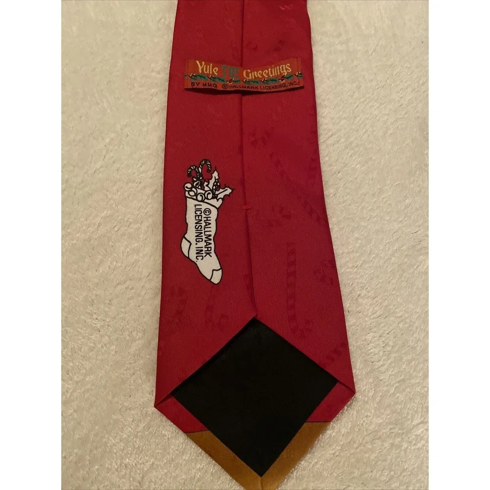 Hallmark Yule Tie Greetings Mens Neck Tie Reindeer Christmas Red classic